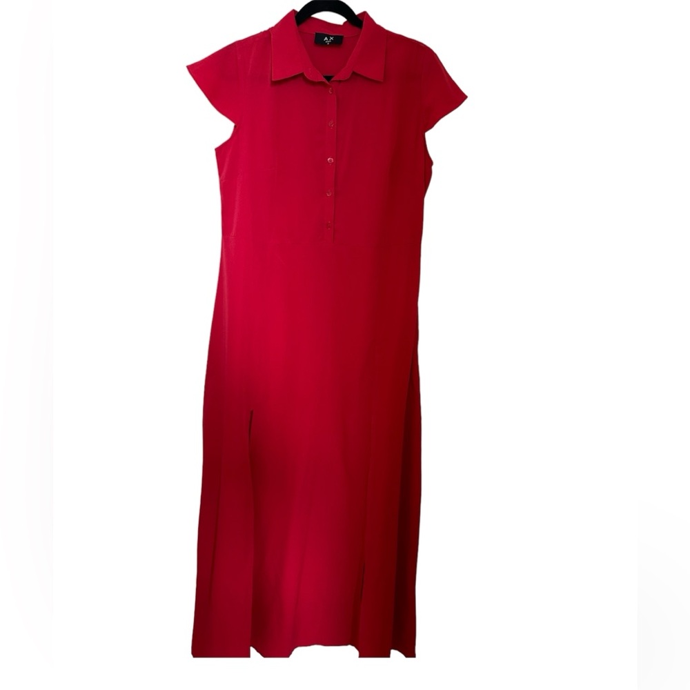 AX Paris Size 14 Red Shirt Maxi Dress Short Sleeves